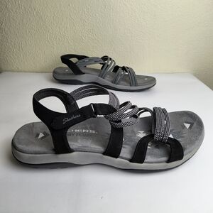 Skechers Reggae Slim 10 Black/Gray Sporty STRAPPY SANDALS Memory Foam